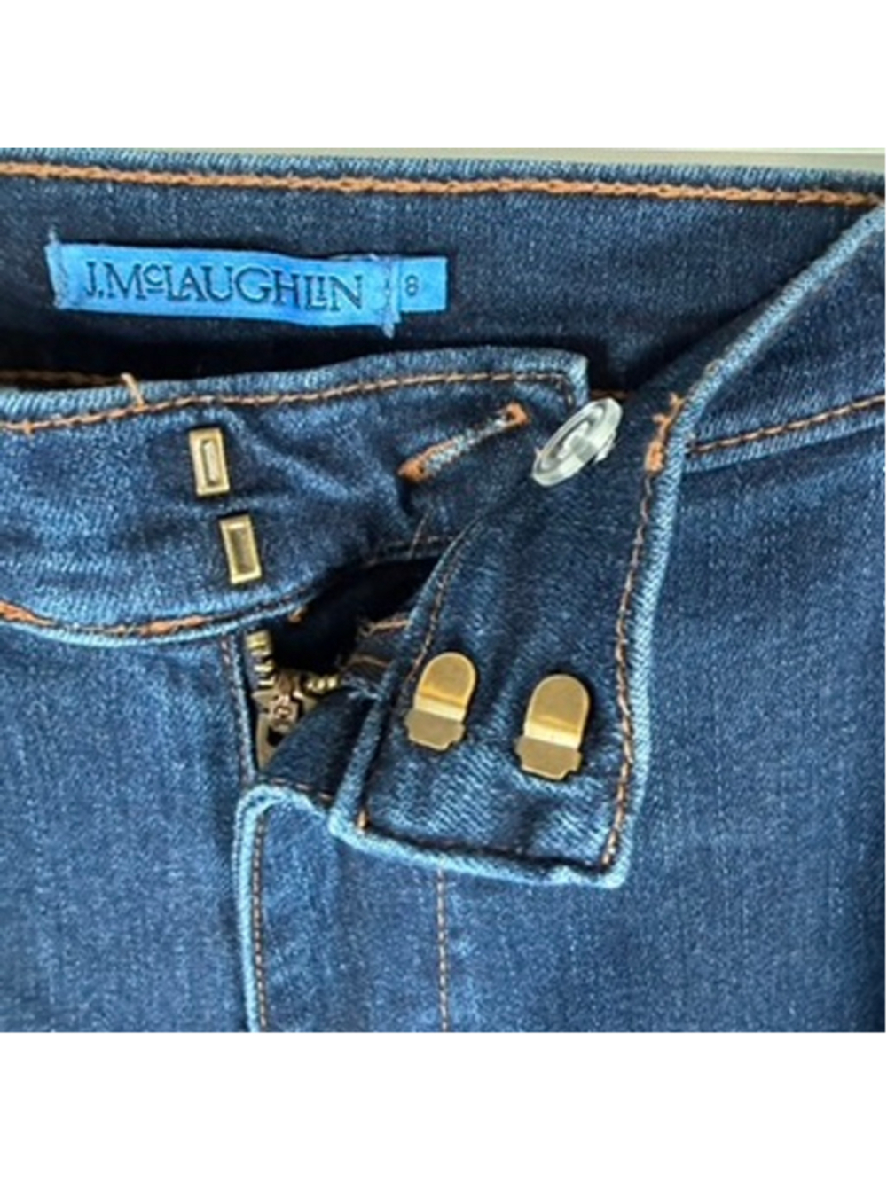 J. McLaughlin Wide Leg Jeans Dark Denim Stretch Buckle Bit Trouser Preppy Size 8 - Picture 11 of 12